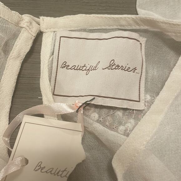 Beautiful Stories‎ Off White Sheer Sequin Patch Long Sleeve Blouse Size XS - Picture 5 of 8